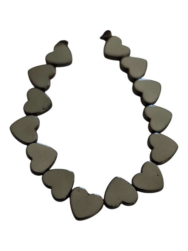 Hematite heart bead string, 6x6mm, dark gunmetal, 40cm