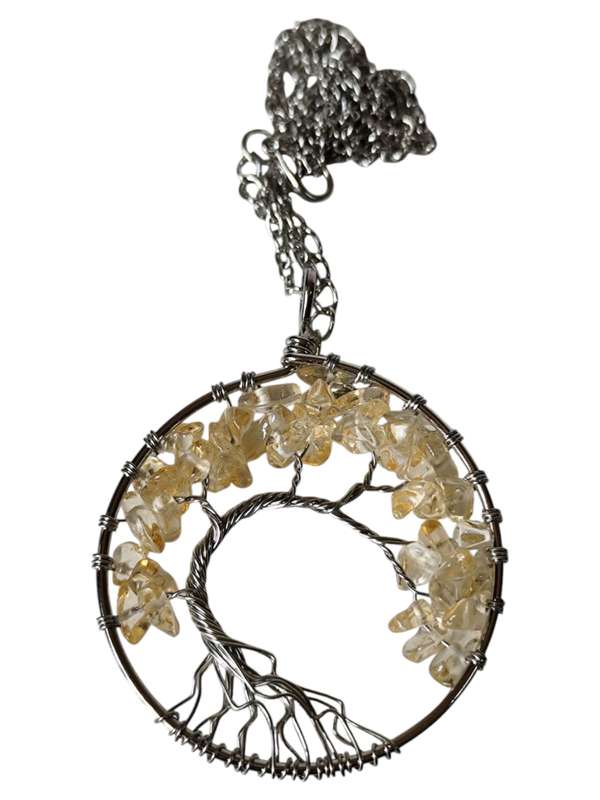 Citrine Acacia wire tree necklace, base metal, 5.9 x 6.3cm, 45cm length chain extension chain inc.