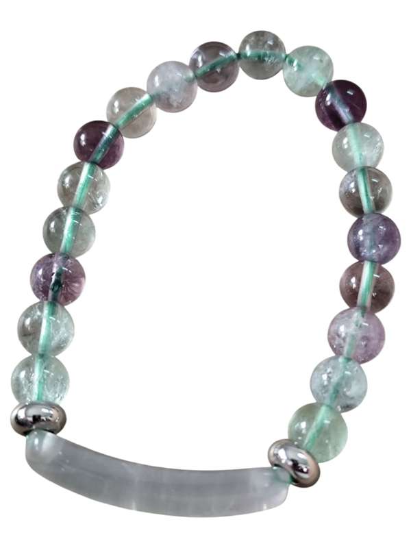 Rainbow fluorite bead bracelet, stretchcord