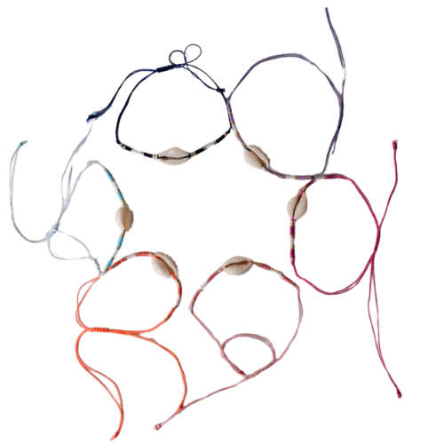 Cowrie shell with beads adjustable bracelet, assorted color string, mm string 2mm