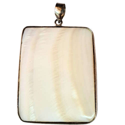 Rectangular shell Pendant, Base metal, 3.6 x 5.4cm including bail
