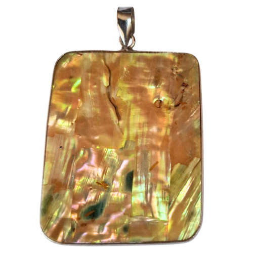 Rectangular shell Pendant, Base metal, 3.6 x 5.4cm including bail