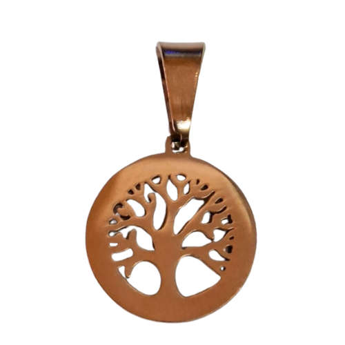 Tree of life charm, stainless steel, rose gold, 11mm in Diameter, 2.5 x 6mm bail