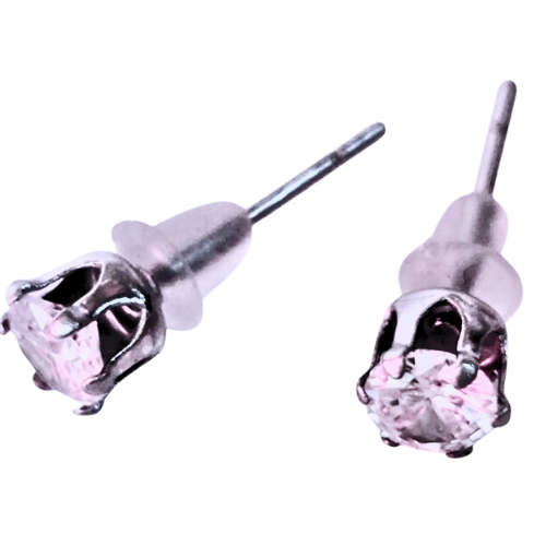 Cubic Zirconia stud earrings, Stainless steel, crystal, 4mm stone