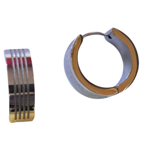 Vertical stripe huggie earrings, Stainless-steel, 7 x 21 x 19.2mm
