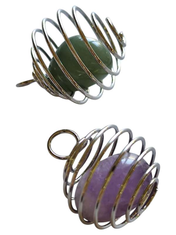 Wire cage pendant with assorted tumble stone, 18 x 24mm