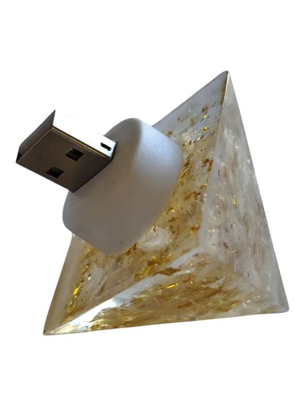 USB night light, Citrine chip with gold leaf resin pyramid