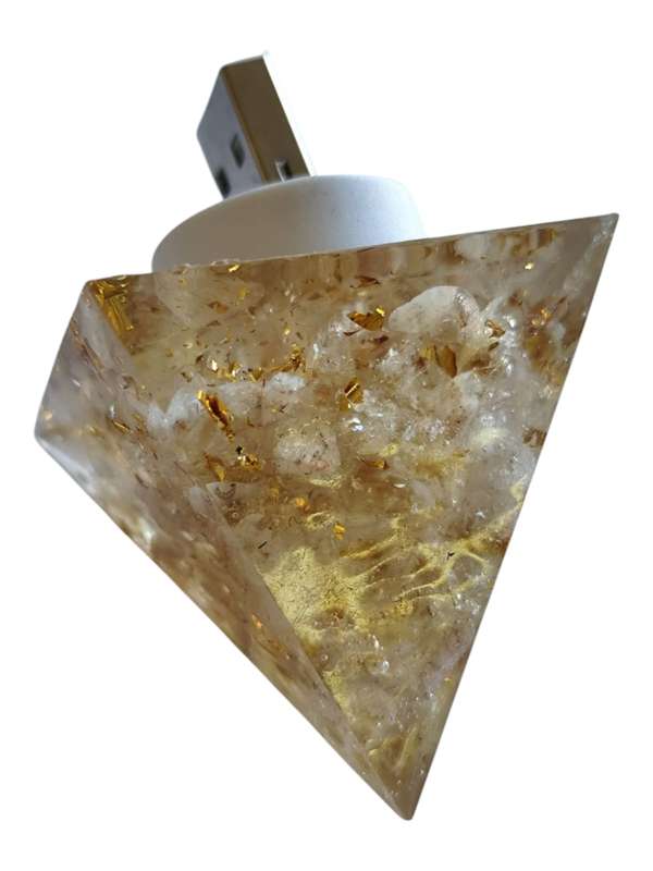 USB night light, Citrine chip with gold leaf resin pyramid