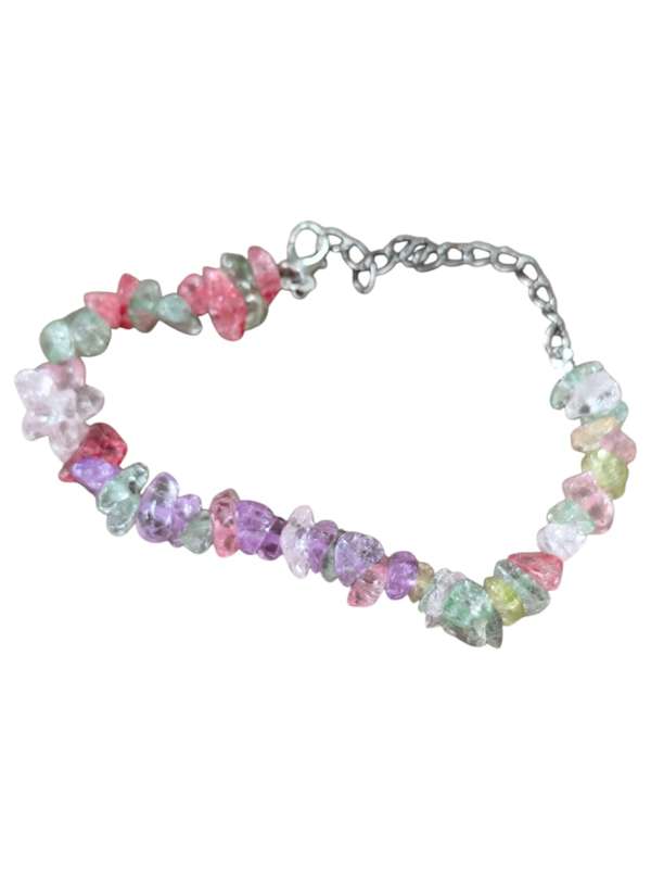 Multicolour dyed Quartz chip bracelet, extender chain
