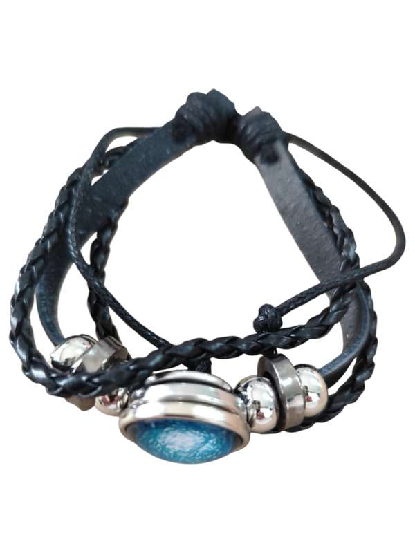 Woven bracelet adjustable, whirl pool picture, base metal base, black