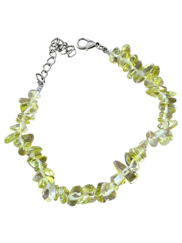 Artificial Peridot chip bracelet, extender chain