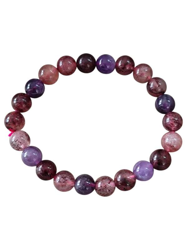 Strawberry quartz and amethyst bracelet, stretch cord, 8.5mm beads
