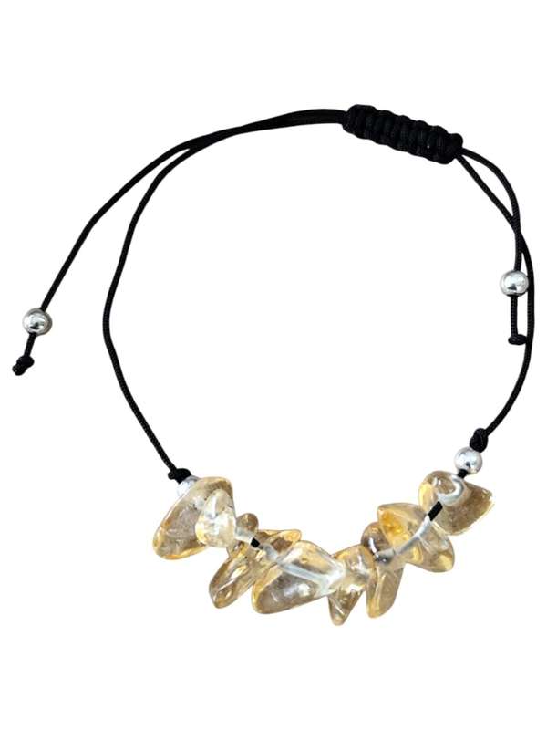 Chip bracelet on black rope, Citrine, adjustable
