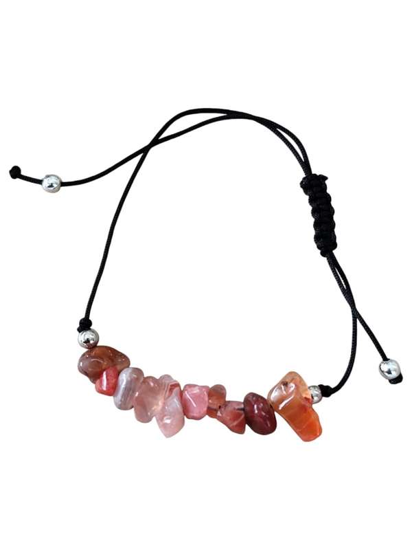 Chip bracelet on black rope, Carnelian, adjustable