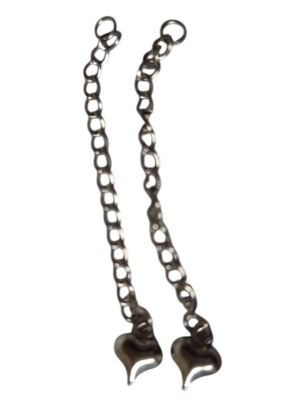2 x Stainless steel extension chain with heart charm end, 6.4cm long, 3cm wide chain, 8 x 9.2mm h...