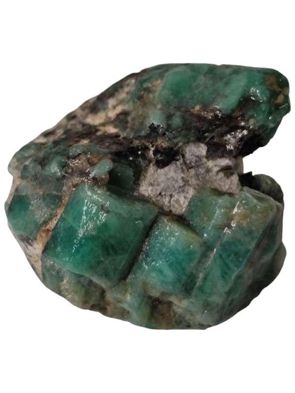 Rough Emerald in the matrix with little bits of biotite mica, Sandawana in Zimbabwe, 22 x 17 x 21mm