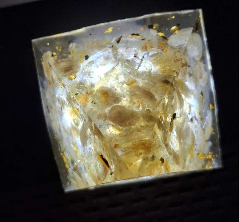 USB night light, Citrine chip with gold leaf resin pyramid