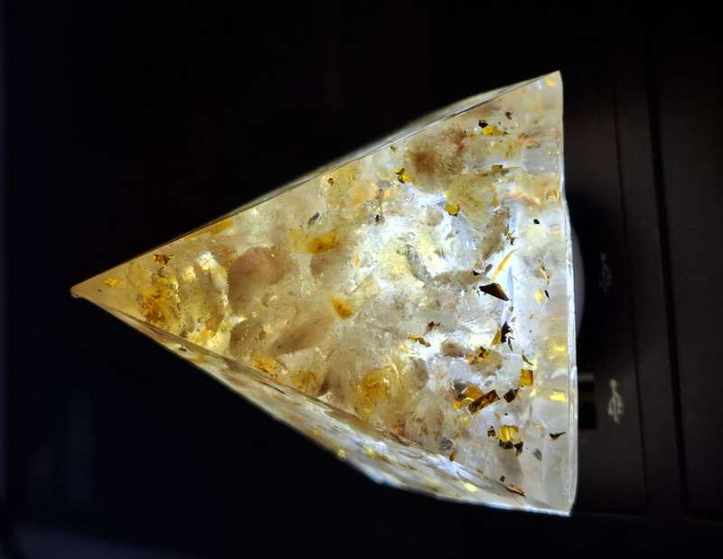 USB night light, Citrine chip with gold leaf resin pyramid