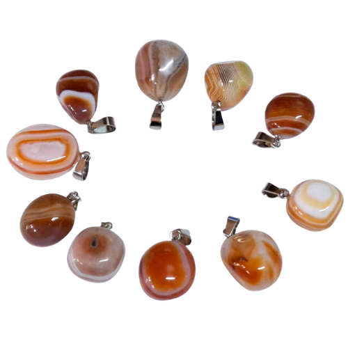 Orange Banded Agate tumble pendant, assorted, 25-33mm