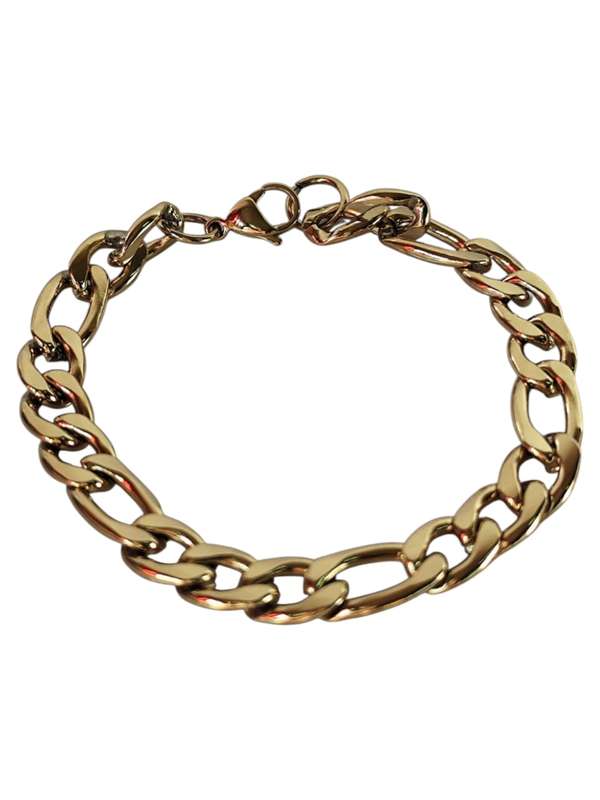 Stainless-steel figaro chain bracelet, Gold color, 22.3cm long including clasp, 9.05mm wide