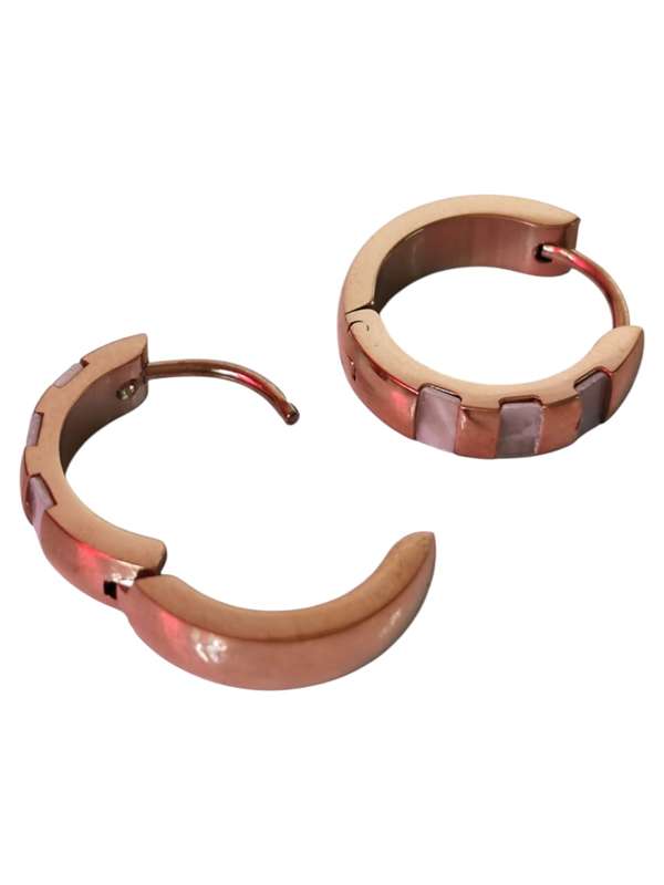 Mother of pearl striped Rose-gold huggie earrings, Stainless-steel, 0.4 x 1.5 x 1.5cm