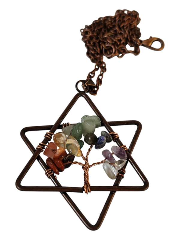 Star wire wrapped drop necklace, Chakra, Copper chain, 32cm