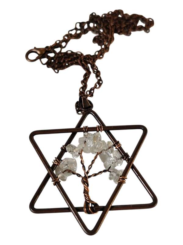 Star wire wrapped drop necklace, Clear Quartz, Copper chain, 32cm