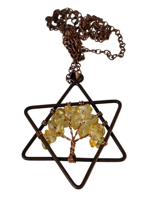 Star wire wrapped drop necklace, Citrine, Copper chain, 32cm