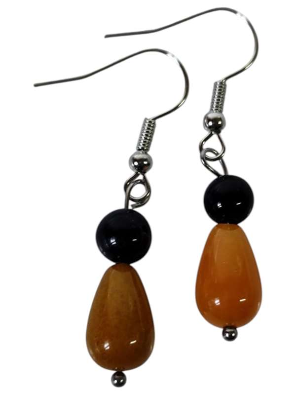 Drop earrings, Orange calcite with Black onyx, 44mm