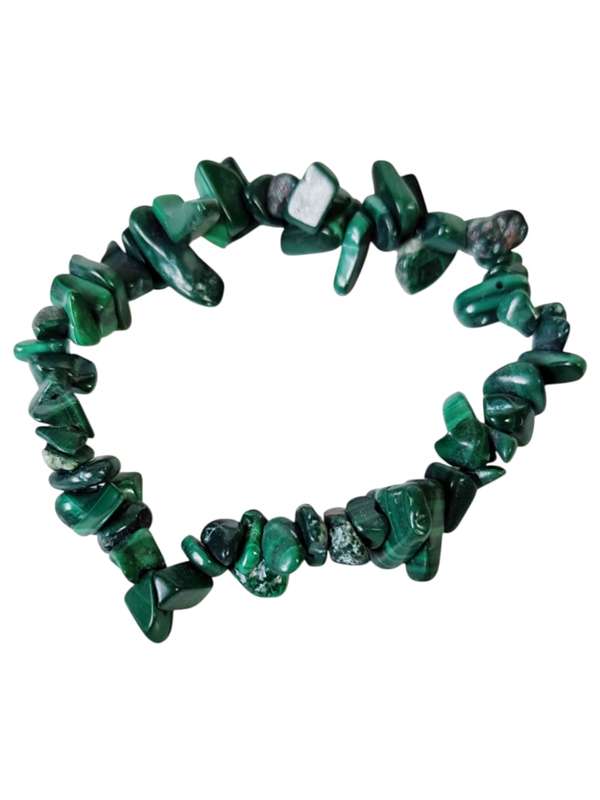 Malachite chip bracelet, stretchcord