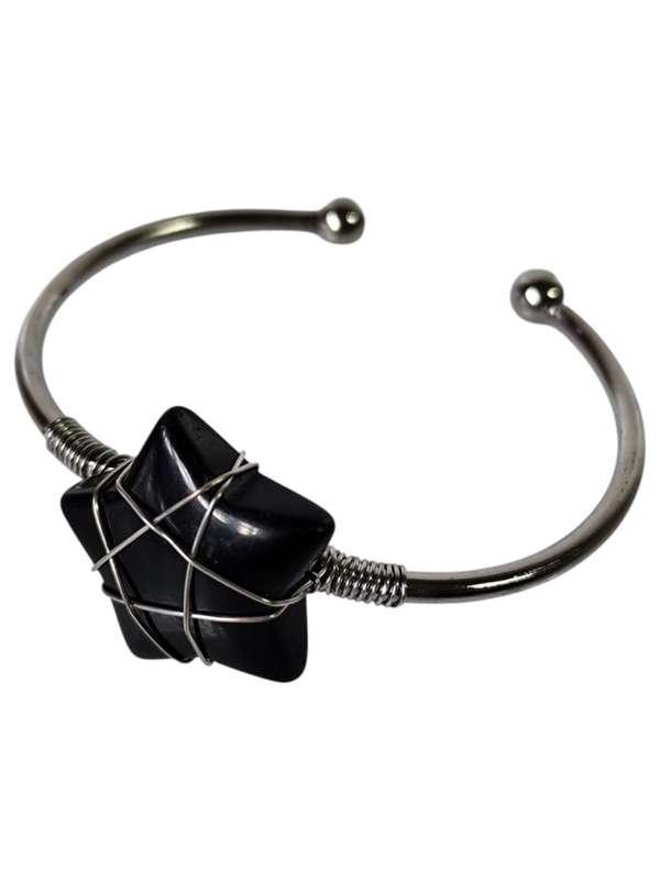Wire wrapped star bangle, Black Onyx