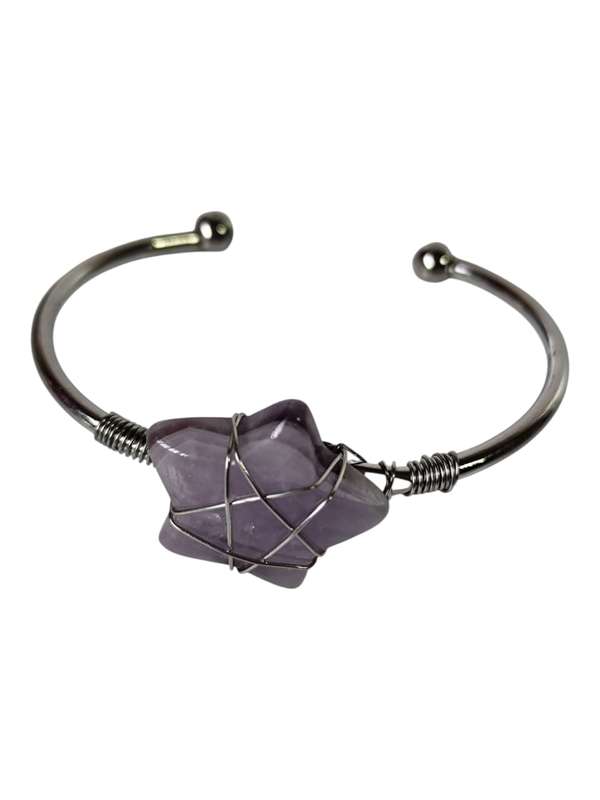 Wire wrapped star bangle, Amethyst