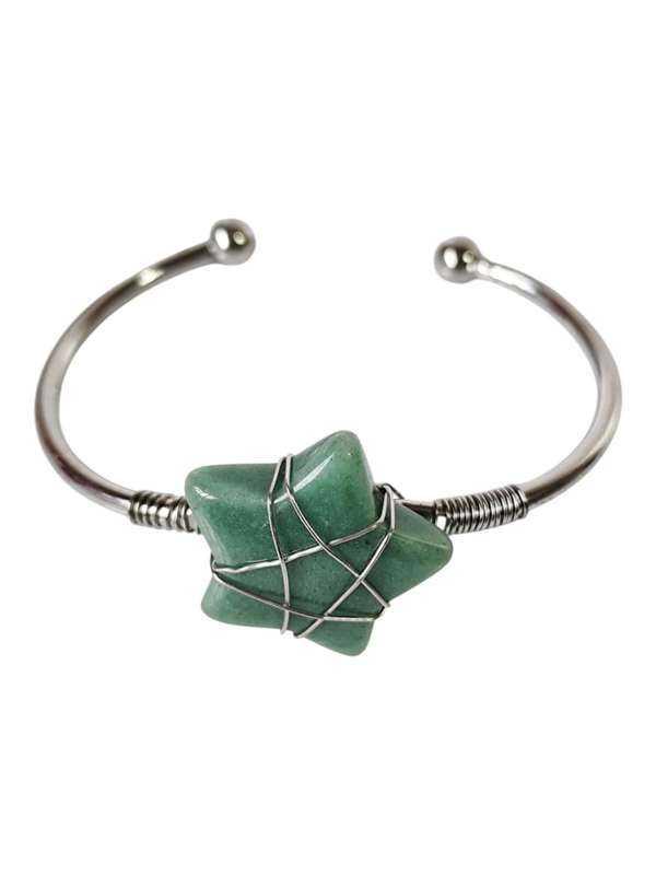 Wire wrapped star bangle, Green Aventurine