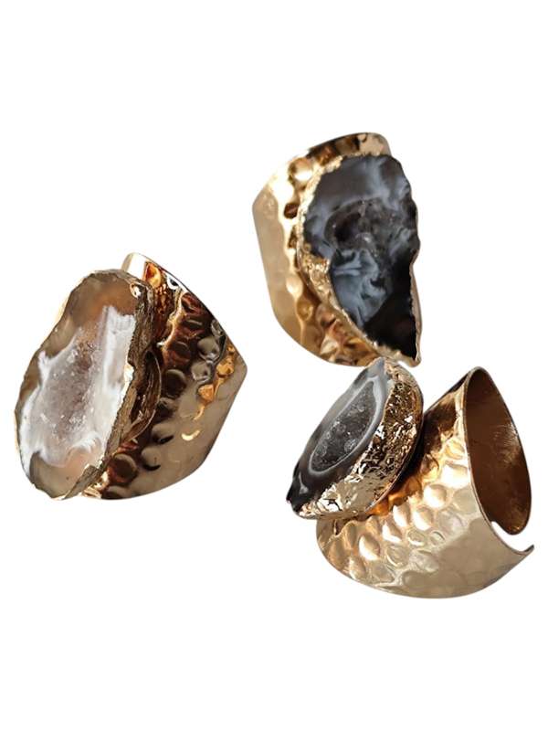 Agate slice dress ring, gold base, adjustable