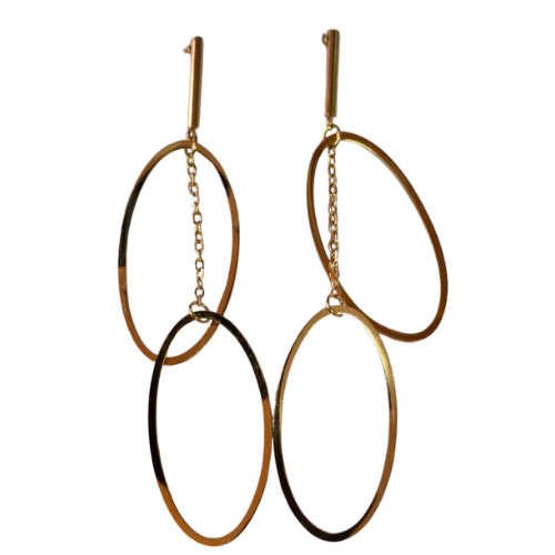 Abstract stainless steel dangle earrings, Gold in color, 8.3cm hanging length
