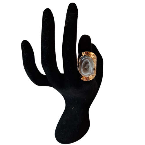 Agate slice dress ring, gold base, adjustable