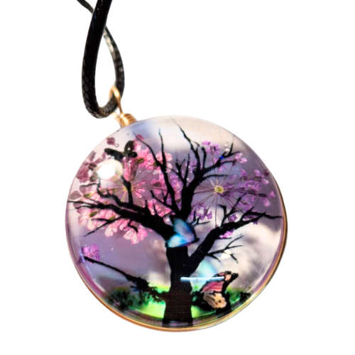 Dried flowers necklace, black string, floral spring, 45cm