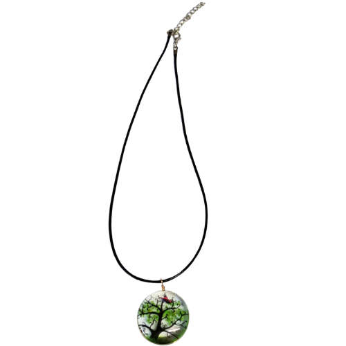 Dried flowers necklace, black string, Early Spring, 45cm