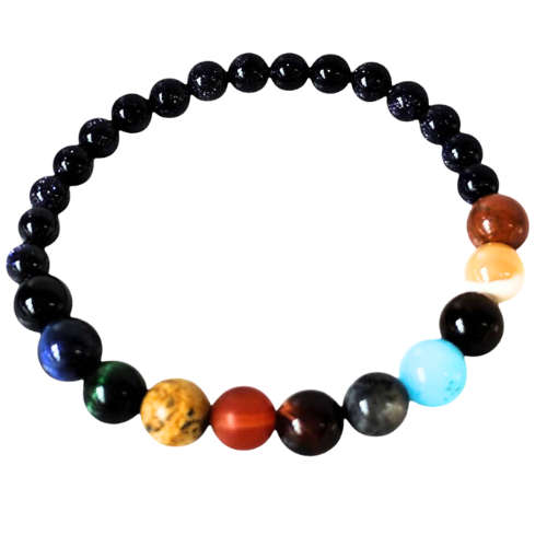 Gemstone & galaxy bracelet with blue goldstone, stretchcord