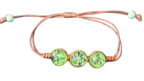 Dried flower dome trio bracelet, brown & green, adjustable