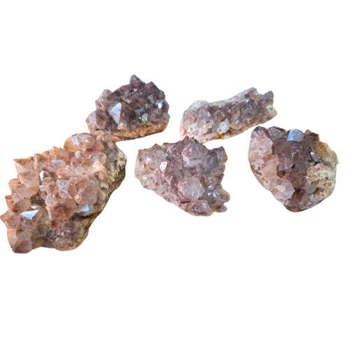 Hematoid Quartz cluster with black sphere inclusions, Rosslyn, Pretoria 7-11.5cm long