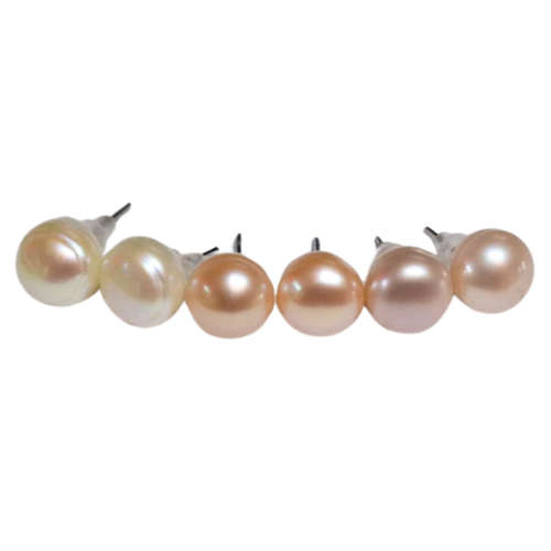 Freshwater pearl stud earrings, Assorted, 9mm