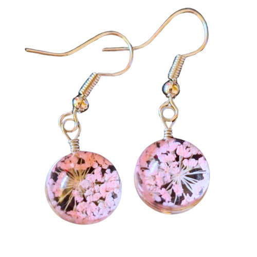 Dried flower glass earrings, Light pink, 35mm