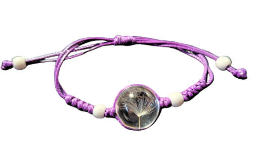 Dandelion dome bracelet, purple, adjustable