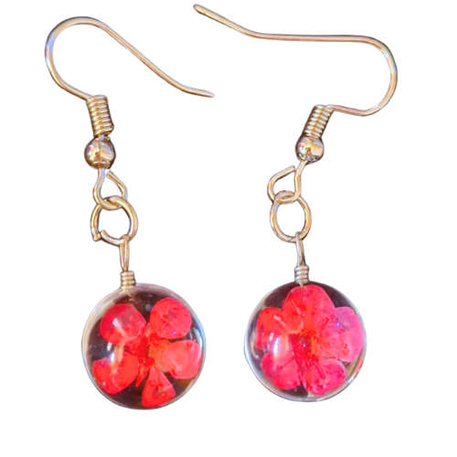 Coral red blossom resin earrings, 35mm