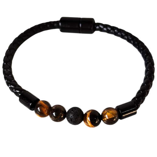 Tiger Eye with lava stone braded cord bracelet, magnetic clasp