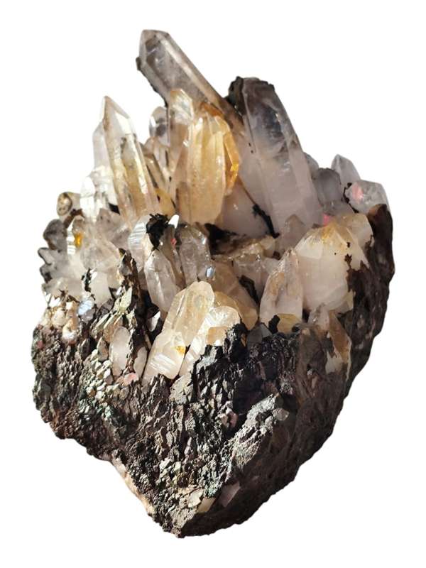 Clear Quartz cluster with peacock ore, Ceres in Western Cape, 9.5 x 7 x 8.7cm