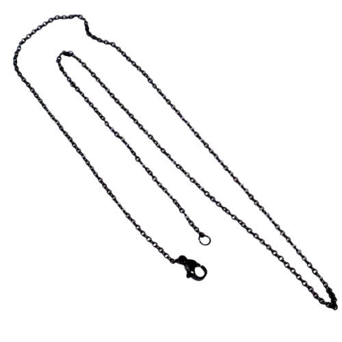 Black Stainless-steel o-link chain w clasp, 1mm, 49cm