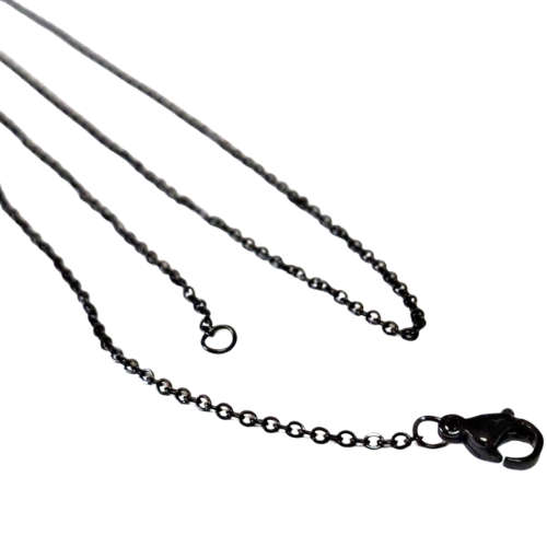 Black Stainless-steel o-link chain w clasp, 1mm, 49cm
