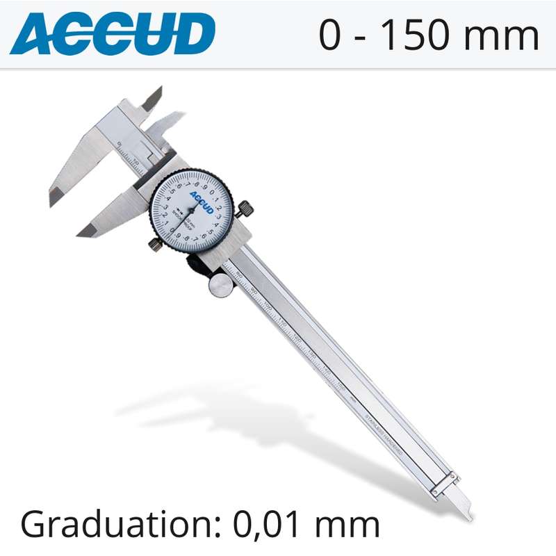 ACCUD DIAL CALIPER 150MM 0.03MM ACC. 0.01MM GRAD. S/STEEL SHOCKPROOF- AC101-006-11